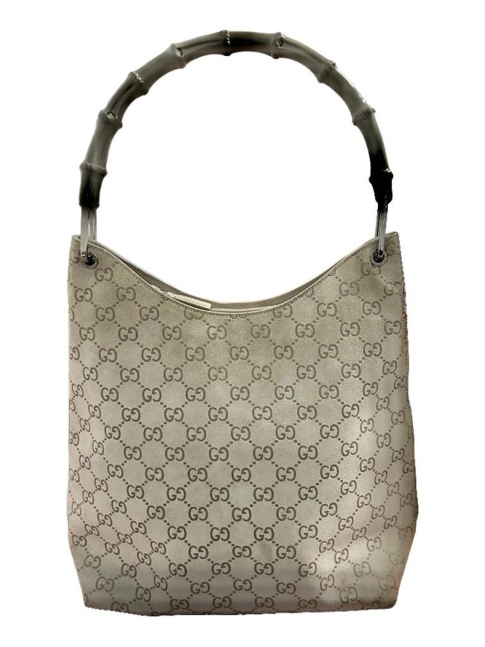 Gucci Vintage Tom Ford Era GG Monogram Suede Bamboo Hobo Bag